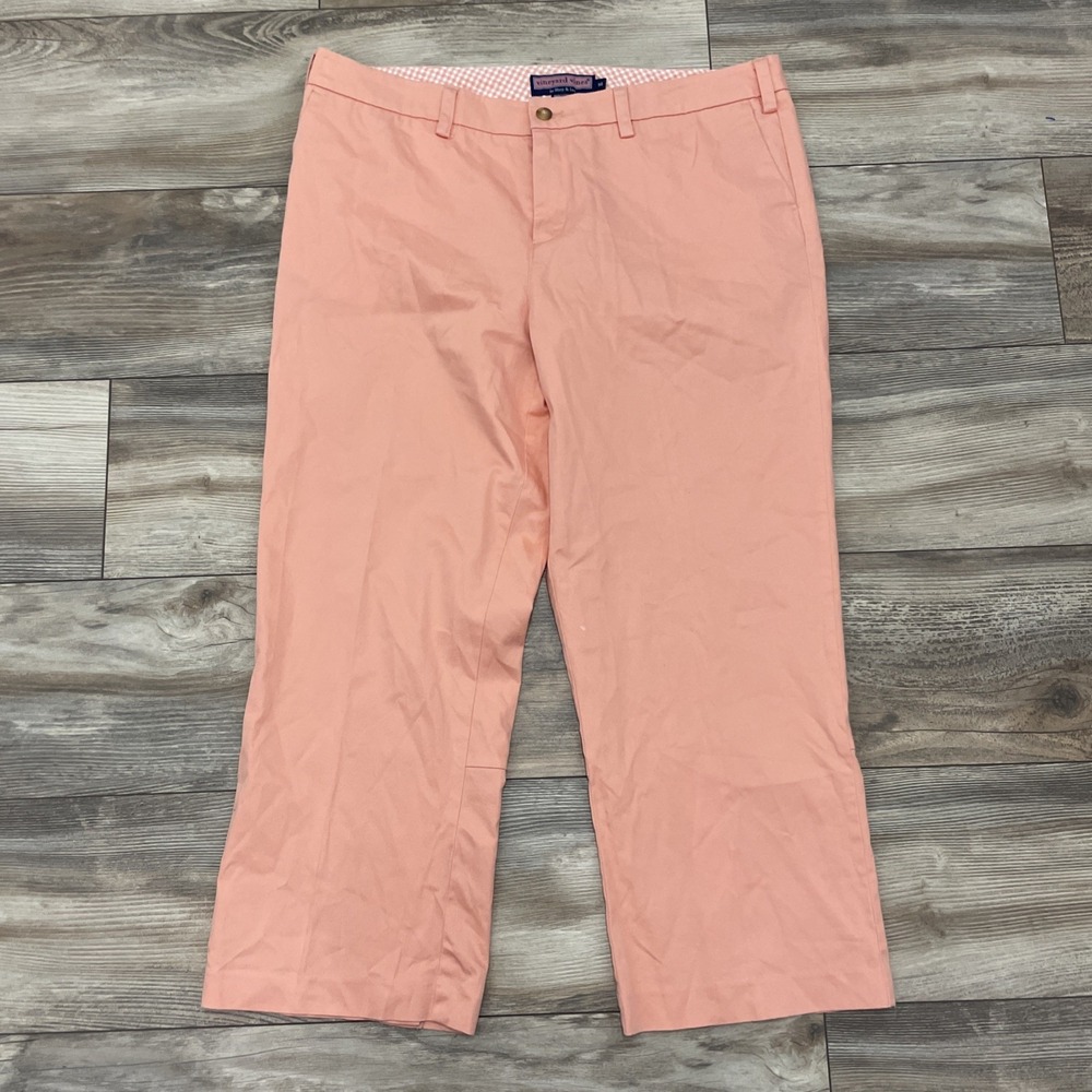 Vineyard Vines Peach Orange Crop Capri Pants Womens Size 14 Flat Front Mid Rise